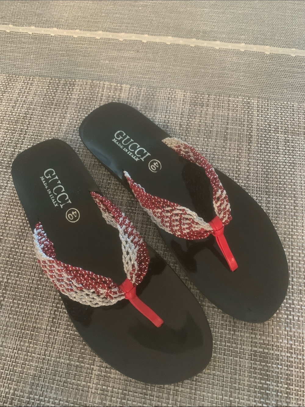 Gucci Flip Flops with Red and White Braided Straps